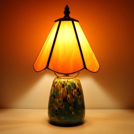 MQYXH Tiffany Mushroom Table Lamp 7X7X12 Inch Orange Stained Glass Night Light Glass Base Accent Light