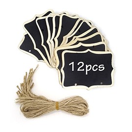 Honbay 12PCS 8.5x6cm/3.35x2.36inch Mini Chalkboards Signs Hanging Blackboard Double Side Rectangle Message Board Signs for Party Decoration, Weddings, Garden, DIY Crafts