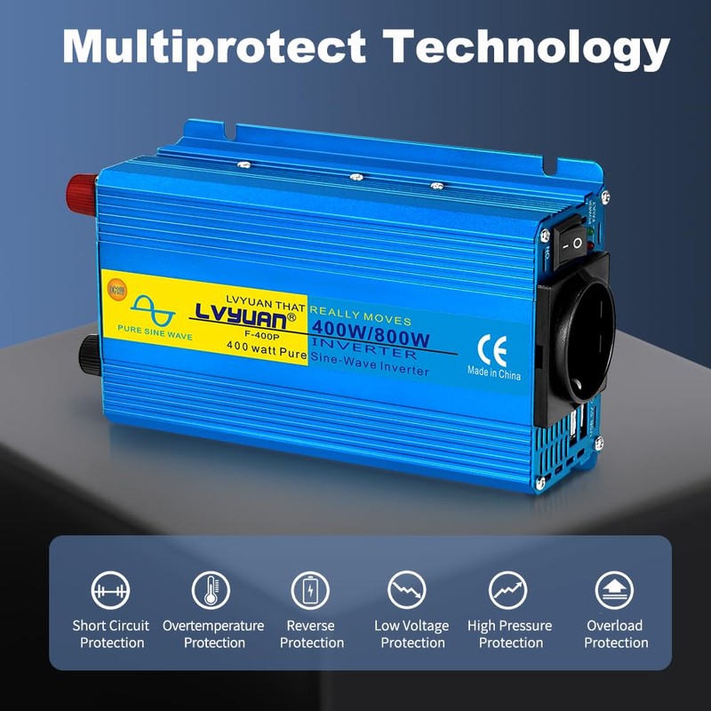 LVYUAN 400W/800W Pure Sine Wave Inverter DC 12V to 230V