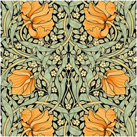 HAOKHOME Vintage Floral Wallpaper Peel and Stick Botanical Green/Yellow/Black Wall Murals Home Kitchen Bedroom Decor by William Morris 17.7in x 9.8ft