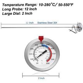Efengcook Oil Thermometer for Fring with 12" Probe & Pot Clip,Candy Thermometers for Candy Making, Deep Fry Turkey Thermometer for Cooking for Tall pots,Beef,Lamb Cooking