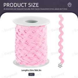 Swpeet 1 Roll 27 Yard Pink Rick Rack Trim Ribbon Kit, Wave Sewing Bending Fringe Trim, Wrapping Fabric Ribbon Trim Lace Ribbon for Gift Wrapping Supplies Sewing Crafts Clothes Gift Wrapping Party