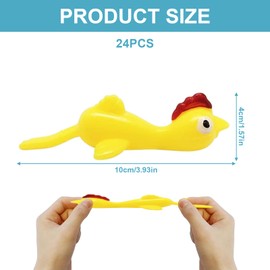 MisFun Pack of 24 Slingshot Chicken Finger Toy, Slingshot Chicken, Finger Slingshot, Rubber Toy, Stretchy Gadgets Funny Toy, Stretch Flying Chickens, Catapult Chickens