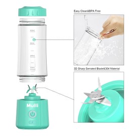 Mulli Portable Blender,USB Rechargeable Personal Mixer for Smoothie and Shakes, Mini Blender with Six Blades for Baby Food,Travel,Gym(Update)