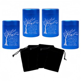 DAIFFUNE Small Urns for Ashes - Set of 4，2.7 inch Aluminium Mini Urns, Cremation Urns for Human/Pet Ashes, Ashes Holder, Small Keepsake urns-A Limb has Fallen from The Family Tree, Blue