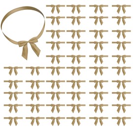 NOBLE PACK 50pcs 21 Inch Stretch Elastic Loops with Pre-Tied Ribbon Bows for Gift Wrapping, Weddings, Christmas Boxes (Linen, 21 Inch)