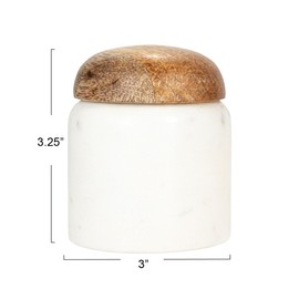 Creative Co-Op Marble and Mango Wood Pinch Pot with Lid, White and Natural
