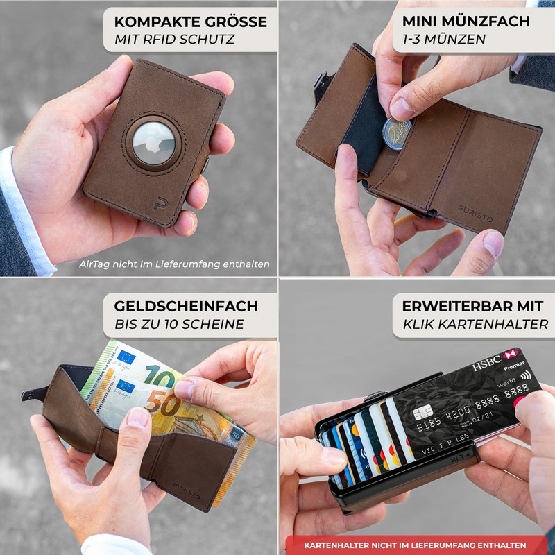 PURISTO KLIK Slim Wallet Add Ons Leather Cover, Brown vintage,