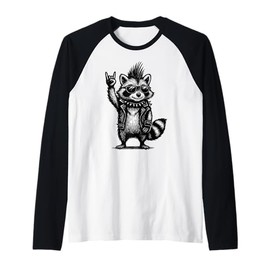 Retro Raccoon Rock Music Raglan Baseball Tee