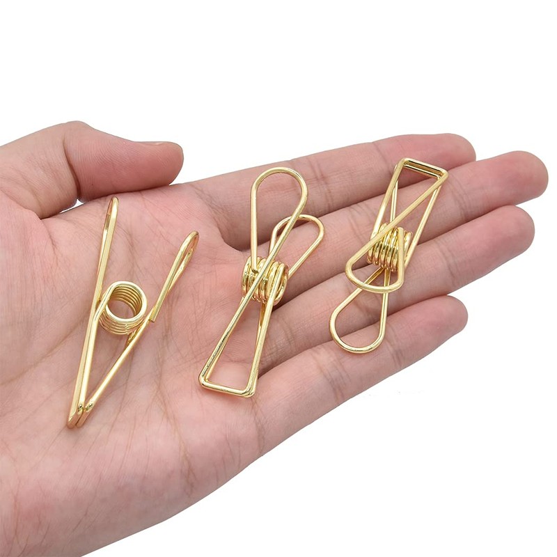 Zoohot Pack of 15 Golden Hollow Clip, Multi-purpose Clothesline Utility