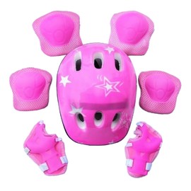 Cicogna Skateboard Helmet Protector for Kids, 7 Piece Set, Stars, Kids, Elementary School Students, Skateboard, Inline Skating, Kickboard, Wrist, Elbow, Knee, Lightweight, Boys and Girls (Pink)
