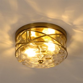 Krychiler Farmhouse Ceiling Light Fixtures Flush Mount, 11.8inch Flushs Hammered Glass with Gold Metal Frame, Close to Ceiling Lighting for Kitchen Hallway Bedroom Living Room Stairwell