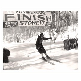 Vintage Ski World Andy Lawrence Finishes the Nosedive Ski Race in Stowe, Vermont Photo Lodge Decor Wall Art 1930s Olympian, Sepia - 8 x 10 in. Available in 2 sizes and Black & White