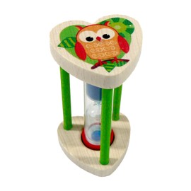 Hess Holzspielzeug 14582 - Zahnputzuhr aus Holz für Kinder, Serie Eule, für Kinder, inkl. Sanduhr mit farbigem Sand, handgefertigt, zur täglichen Nutzung beim Zähneputzen