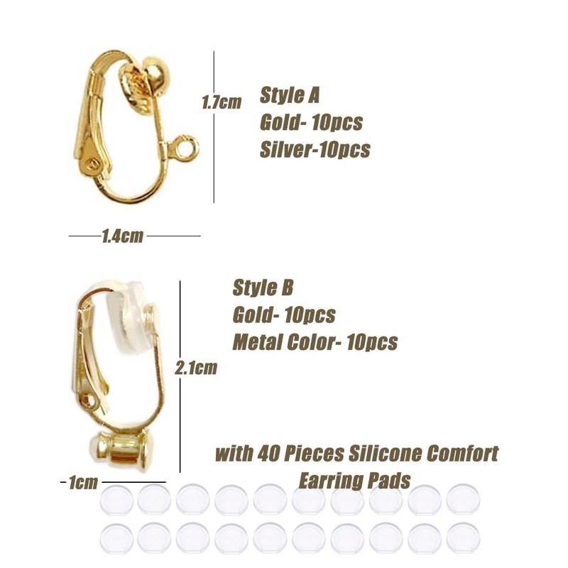 Gzingen Clip-on Earring Converters with Silicon Earring Pads, 40 Pieces