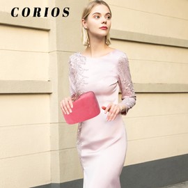 CORIOS Women's Evening Bag Velvet Clutch Bag Glitter Handbag Shiny Shoulder Bag Chain Bag Shining Purse Elegant Shoulder Bag for Cocktail Party Dance Party Evening Party, pink