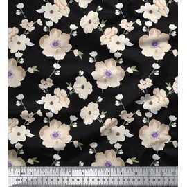 Soimoi 180 GSM Floral Printed 2-Way Stretch 60" Inches Wide Velvet Fabric By The Yard - Black