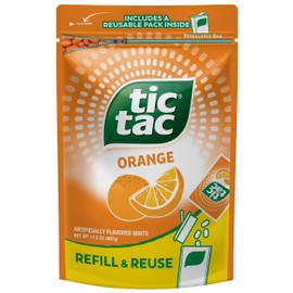 Tic Tac Bulk Orange Refill Bag, On-the-Go Pocket-Sized Mints, Includes Empty Refillable Pack, 17.2 oz