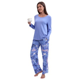 Navisting Women’s Soft Pajama Set Long Sleeve Tops and Full Length Pajama Set Relaxed Sleepwear with Dream Print Two Piece Pjs with Pockets Good Night S