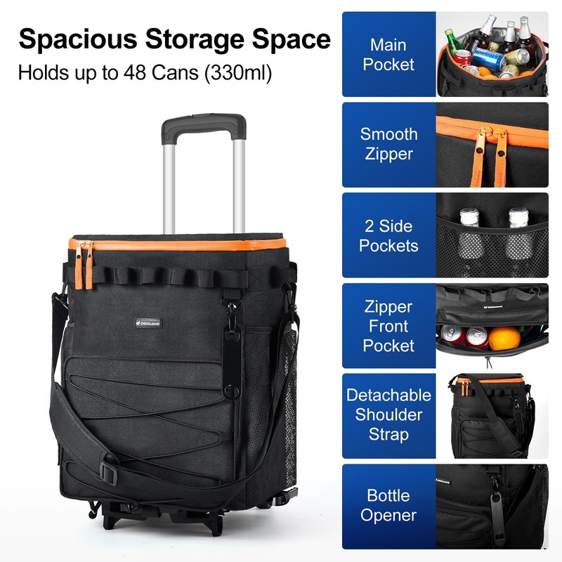 Odoland 48 Cans Soft Cooler with Wheels and Handle Collapsible