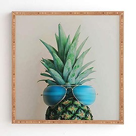 Deny Designs Chelsea Victoria Bamboo Framed Wall Art, 30" x 30", Pineapple in Paradise