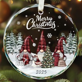 Glass Gnome Christmas Ornament 2025 - Xmas Gift for Women, Gnome Lovers