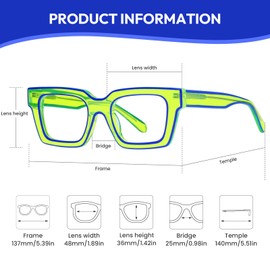 FYTOO Square Reading Glasses for Women Men - Oprah Style Blue Light Blocking Glasses Green Computer Readers 1.75x Anti UV400/Glare/Eyestrain