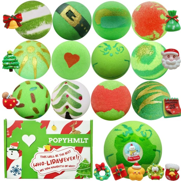 Popyhmlt Christmas Bath Bomb,12Pcs Bath Bombs with Surprise Inside, Organic