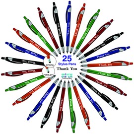 "Thank You" Greeting Gift Stylus Pens for Touchscreen Devices - 2 in 1 Combo Pen - for Employee Appreciation, Events and Parties, Party Favors, 25 Pack