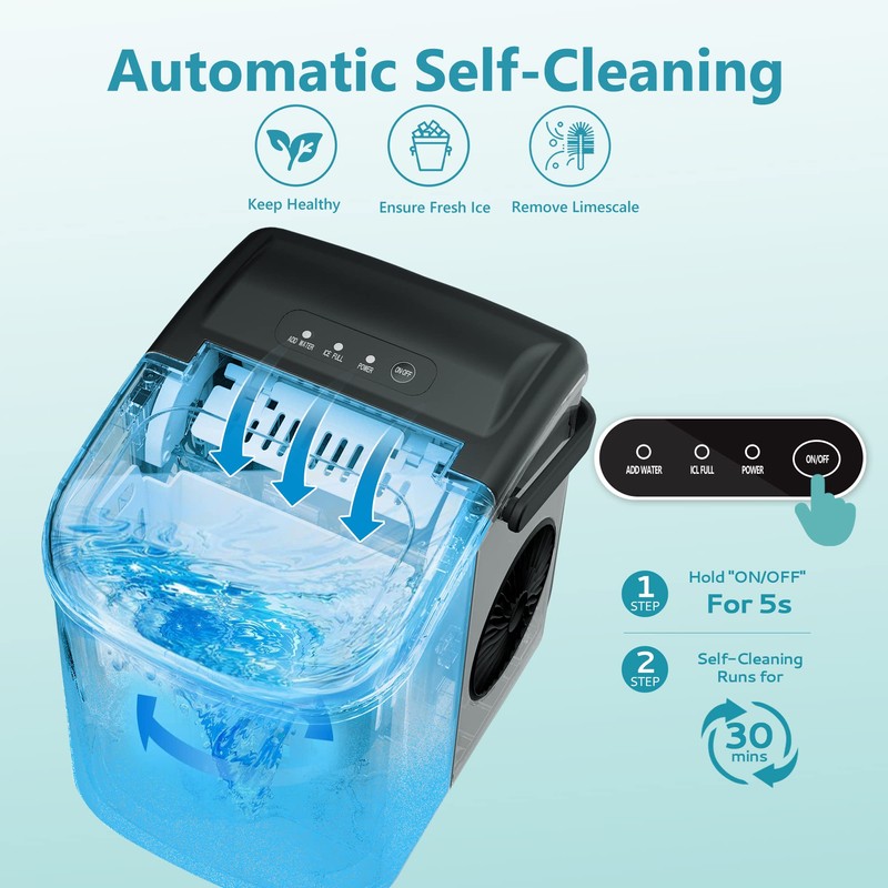 EUHOMY Countertop Ice Maker Machine with Handle, 26lbs Per Day,