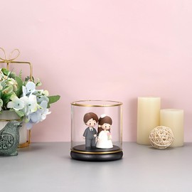 Hipiwe Vintage Display Case Clear Collectibles Showcase with Black Wooden Base Gold Frame Keepsake Box for Plants Action Figurine Models, Cylinder, 4 x 4 x 4.3 Inch