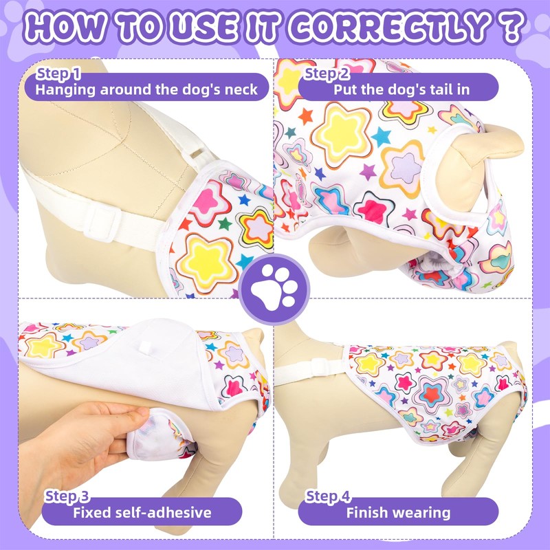 3Pcs Dog Period Pants Washable Dog Nappies Female for Season