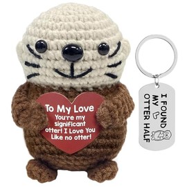 Vspek Positive Otter, Emotion Support Crochet Doll with Inspirational Card, Otter Charm Keychain, Encouragement Present, Birthday Gifts for Her, Him, Friends, Coworker, Bestie, Home Office Decor