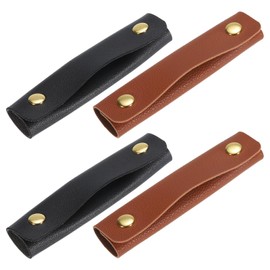uxcell 4Pcs Handbag Handle Wrap Covers, PU Leather Luggage Grip Protector for Suitcases, Shopping Bag (13x10cm, Dark Brown, Black)