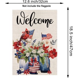 Patriotic 4th of July Garden Flag Cardinal Vertical Burlap Double Sided Patriotic USA Flag for Yard Lawn Outdoor Decor Memorial Day Independence Day 12x18 Inch