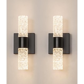 Ditoon Black Sconces Wall Decor Set of 2, Crystal Bathroom Vanity Light Fixture, Modern Hardwired Wall Sconce Light Over Mirror, LED Sconces Wired for Bedroom Hallway Stairwells