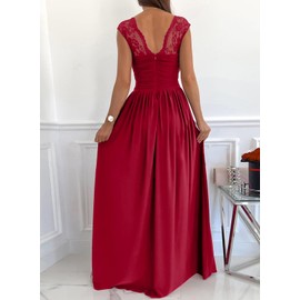 Dokotoo Womens Ladies Elegant Floor Length A Line Wrap Deep V Neck Backless Ruched Pleated Ruffled Split Long Maxi Formal Evening Party Prom Dress Bridesmaid Wedding Guest Dresses for Women Wine M