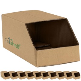On1shelf® 10pcs Stackable Cardboard Boxes, Corrugated Storage Bins, Pantry Organiser Bins for Shelves, Garage Office Organisation (275(L) x140(W) x130(H))