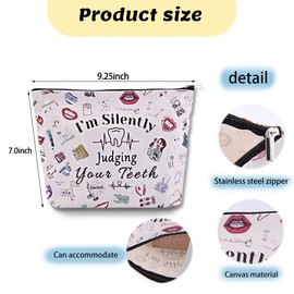 Dental Hygienist Gifts for Women Makeup Cosmetic Bag for Women Girls Dentist Assistant Bags Dental Hygiene Student Gifts Zipper Make Up Pouches I'm Silently Judging Your Teeth Bag