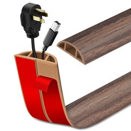 Floor Cord Cover Self Adhesive Cord Hider Floor Extension Cord Covers for Floor Power Cord Protector Cable Management Prevent Cable Trips Cable Cavity 0.47" W x 0.27" H (Smoked Brown Wood, 3.3Ft)