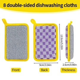 Washing up Sponges Multipack, 8 Pcs Antibacterial Microfiber Dishwashing Spongs Double Sided Cleaning Sponges Kitchen Reusable for Cookware Sinks and Tableware (Color Mixing)