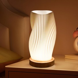 Focenat Bedside Lamp with Wooden Base, 9-Level Dimmable Bedside Lamp, Table Lamp Minimalist with PLA Lampshade, Small Table Lamp with Cable, for Bedroom, Bedside Table, Living Room