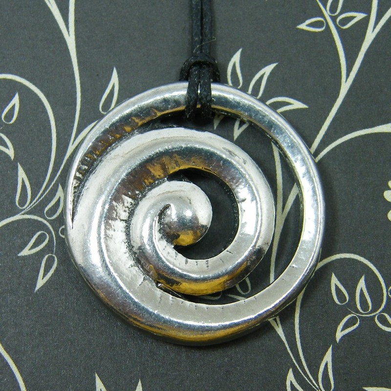Handmade Pewter New Zealand Maori Spiral Pendant on Waxed Cord