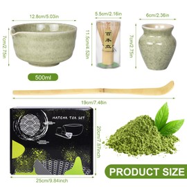 Matcha Tea Set, Matcha Whisk Set, Bamboo Matcha Spoon, Ceramic Matcha Bowl with Pourer Spout, 4-Piece Starter Kit for Matcha Ceremony, Includes Whisk Holder and Matcha Scoop for Matcha Lovers