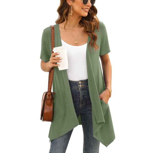 Veryoung Lightweight Summer Olive Green Cardigan Women Short Sleeve Open