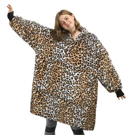 Catalonia Classy Cosy Fleece Hoodie Blanket, Warm Gifts for Her, Soft Wearable Hooded Blanket, Oversized Hoody for Adults Men Women, Leopard