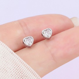 Liaya 925 Sterling Silver Earrings for Women Girls Kids, Love Heart Hypoallergenic Cute Birthstone Stud Earrings Screw Back CZ Cubic Zirconia Earrings Jewelry Gifts