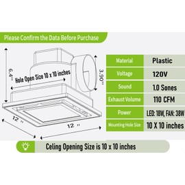 MEOZRI Bathroom Exhaust Fan with LED Light Ceiling Mount Ventilation Fan 110 CFM 1.0 Sones 4 Inch Duct Quiet Bathroom Vent Fan with Light Combo 5000K for Home Bath Hotel (Square)