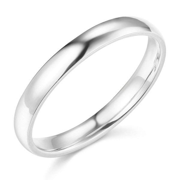 14k White Gold 3mm SOLID Plain Wedding Band - Size