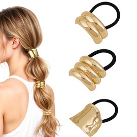 3 Stück Haarmanschetten für Pferdeschwanz, Haar Manschette Haargummi Gold, Damen Haar-Accessoire Elastisch Haarband, Punk Haar Halter Gold Ponytail Cuff für Frauen Mädchen Feines Haar Zubehör